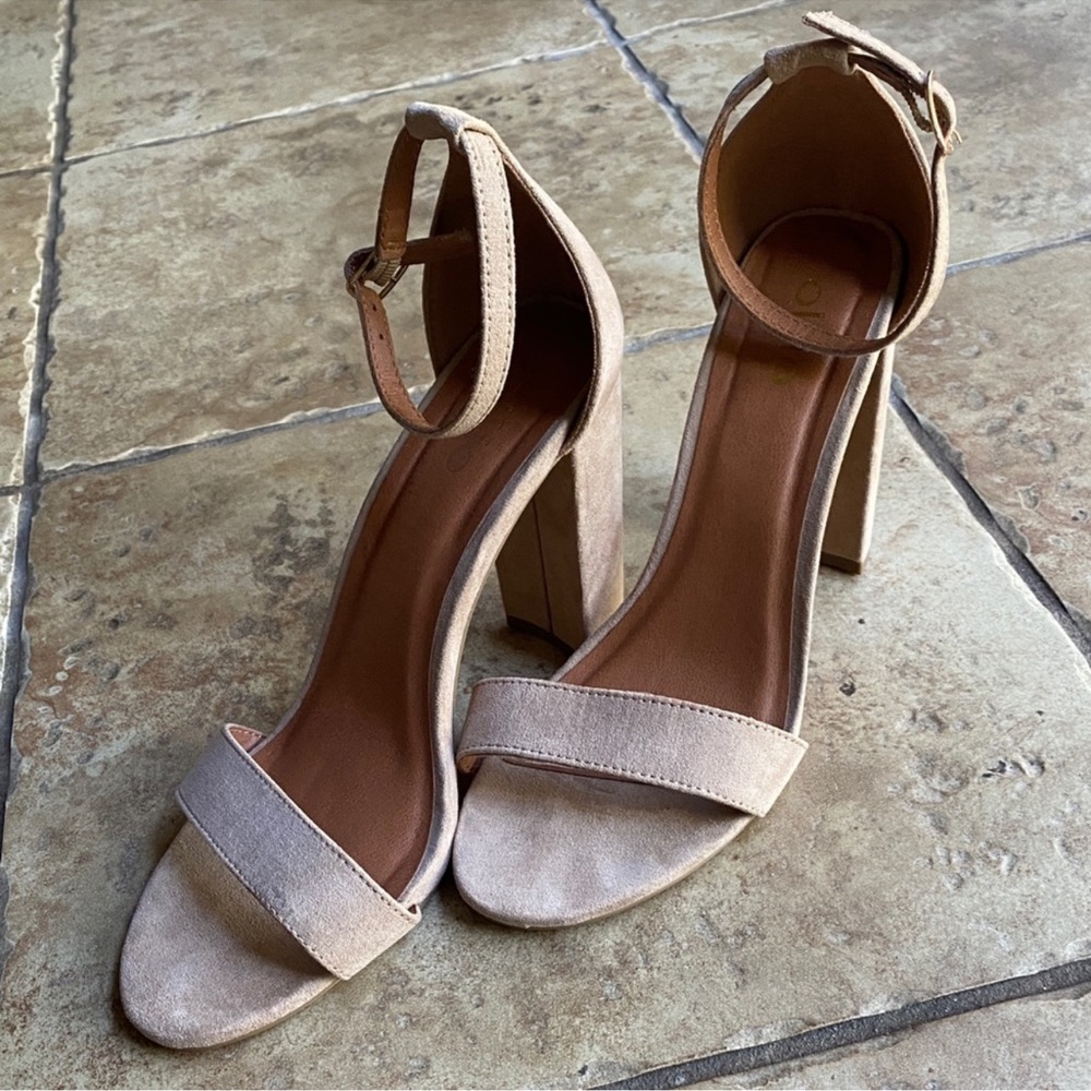Tan Faux Suede Staple Heels